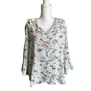 Blair Floral Button Down Bell Sleeve Blouse Size L/XL